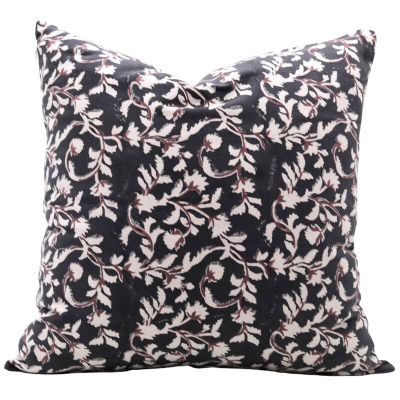 Fabdivine Hand Block Print Pillowcase in Cotton for Hotel Floral Cushion Cover Farmhouse Throw Décor, Coastal Tulip - Pushap Varsha- Black - 14" x 14" - Pillow Covers
