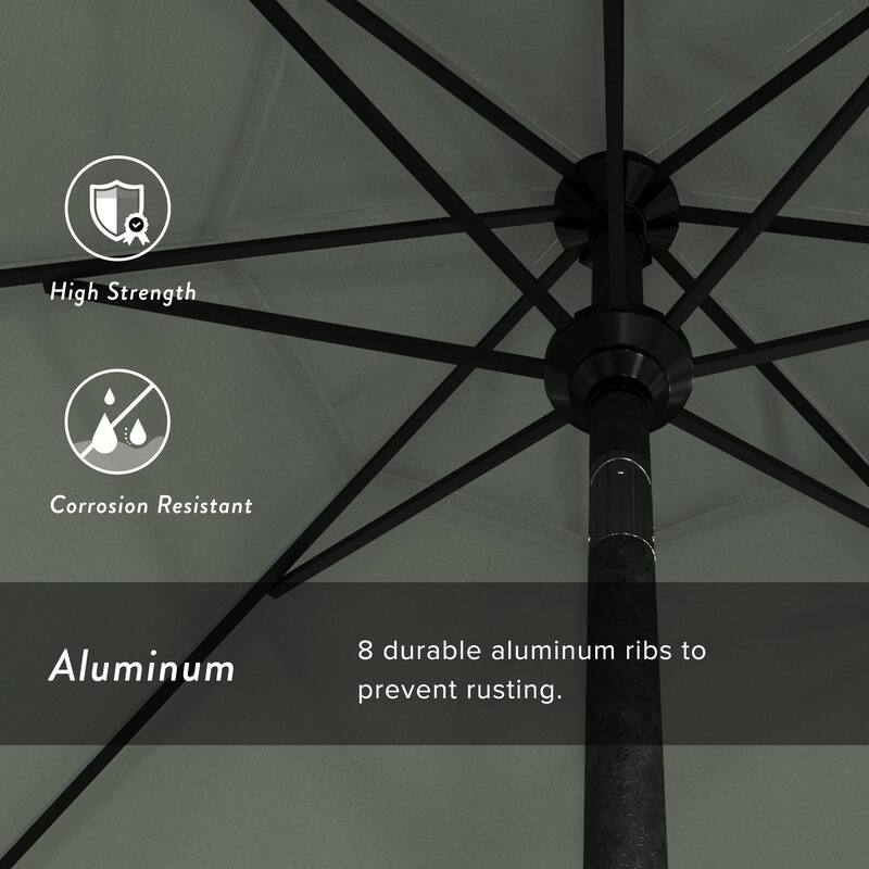 California Umbrella 75' Round Crank Lift Push Button Tilt Black Aluminum Patio Umbrella Sunbrella