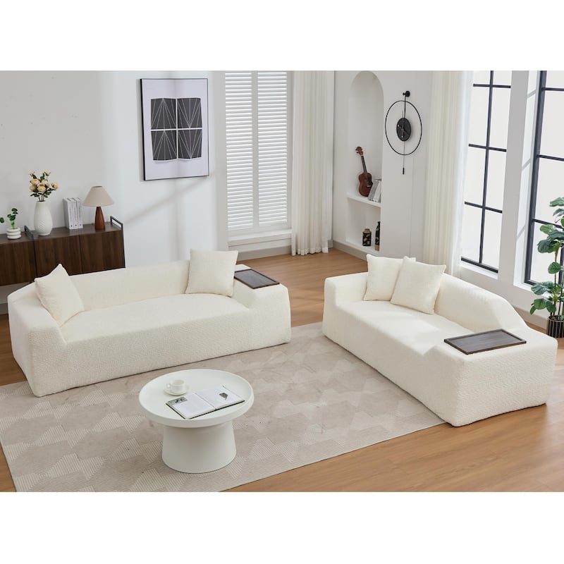 2 Piece Boucle Cloud Sofa Set Upholstered Sofa Set - Beige