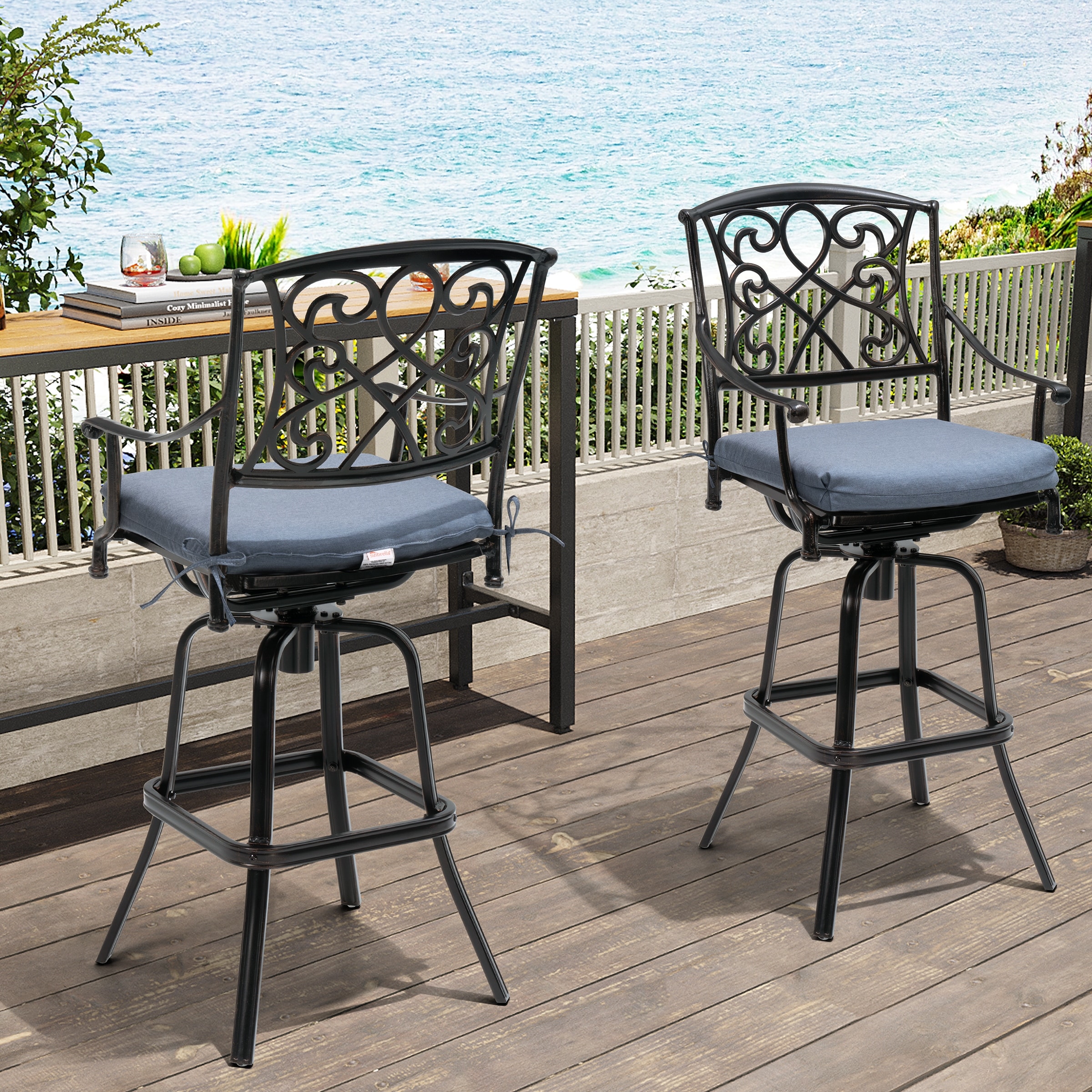 Outdoor Patio Aluminum Swivel Bar Stool with Sunbrella Cushion