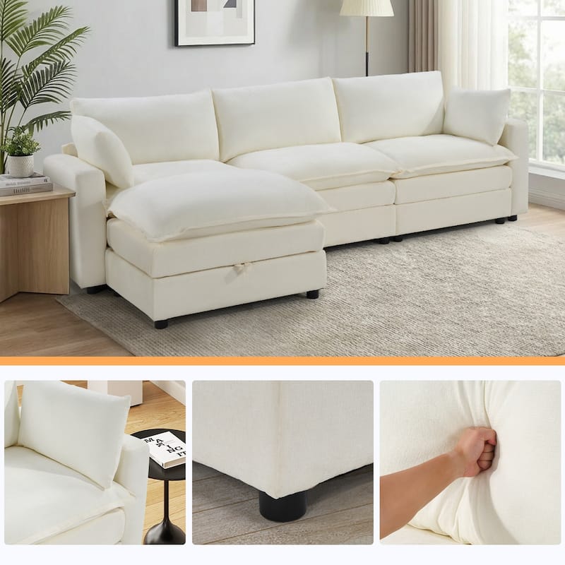 Modular Sectional Sofa for Living Room, U-Shaped Sofa Couch with Corduroy Fabric, 3/4 Seat Oversized Couch with Movable Ottoman