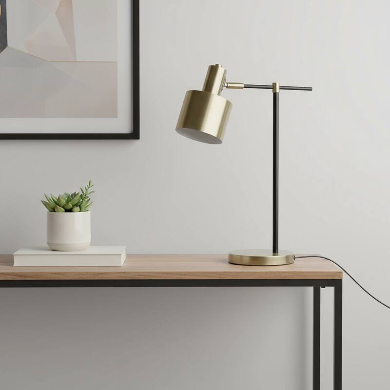 HomeRoots 22" Antiqued Brass And Black Metal Table Lamp With Antiqued Brass Globe Shade - 7.00 in. x 21.80 in. x 15.50 in. - Black/Antiqued Brass - 7.00 in. x 21.80 in.  x 15.50 in.