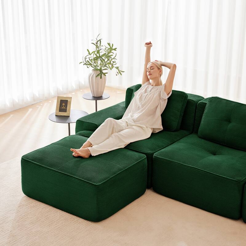 Modular L-Shaped Sectional Sofa with Ottoman for Living Room
