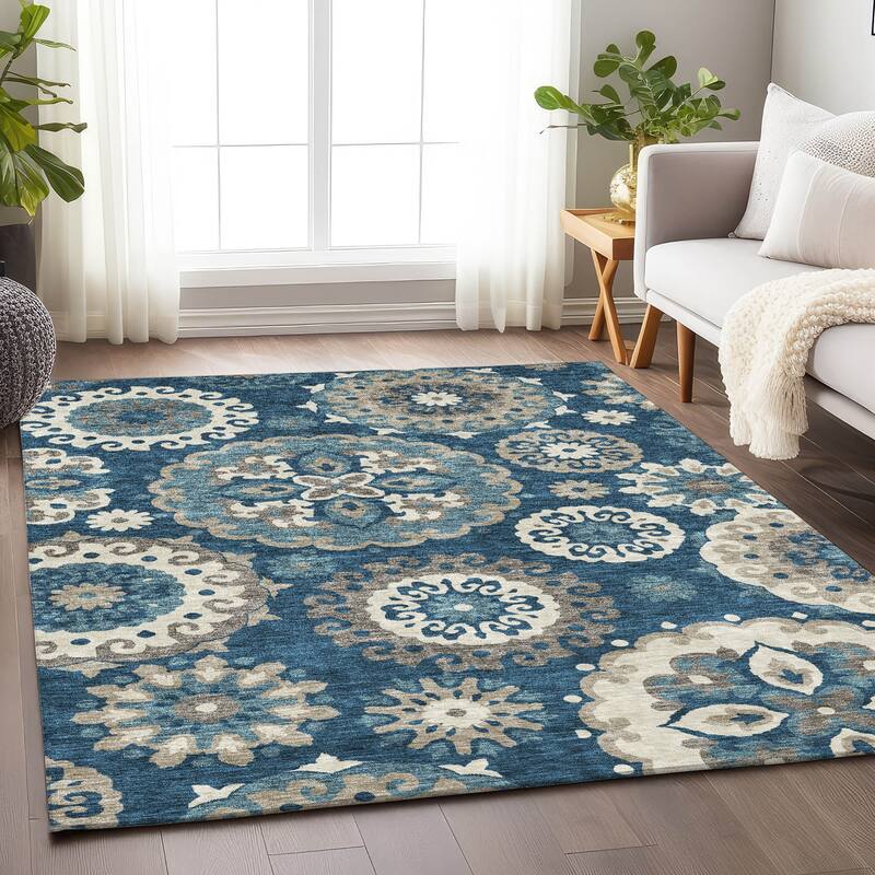 Premium Washable Super Soft Boho Suzani Mayfield Rug - Blue - 2' 6" x 3' 10" - Rectangle
