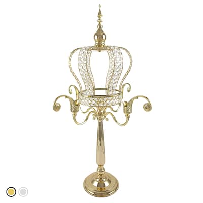 Large Crystal Bead Crown Decor Centerpiece Accent Piece Tabletop with Victorian Stand