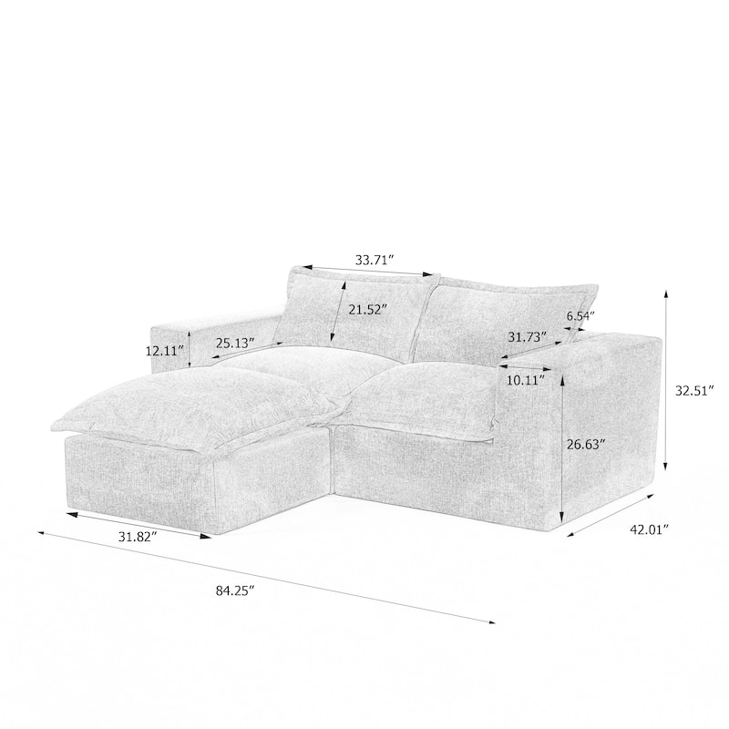 Chenille No Assembly Modular Sectional Sofa Cloud Couch with Ottoman