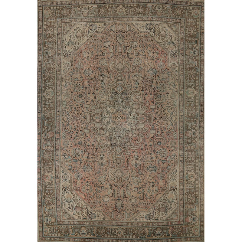Geometric Pink Tabriz Persian Vintage Area Rug Handmade Wool Carpet - 7'11"x 11'2"