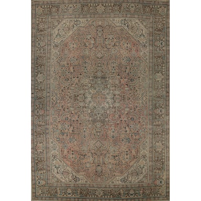 Geometric Pink Tabriz Persian Vintage Area Rug Handmade Wool Carpet - 7'11"x 11'2"