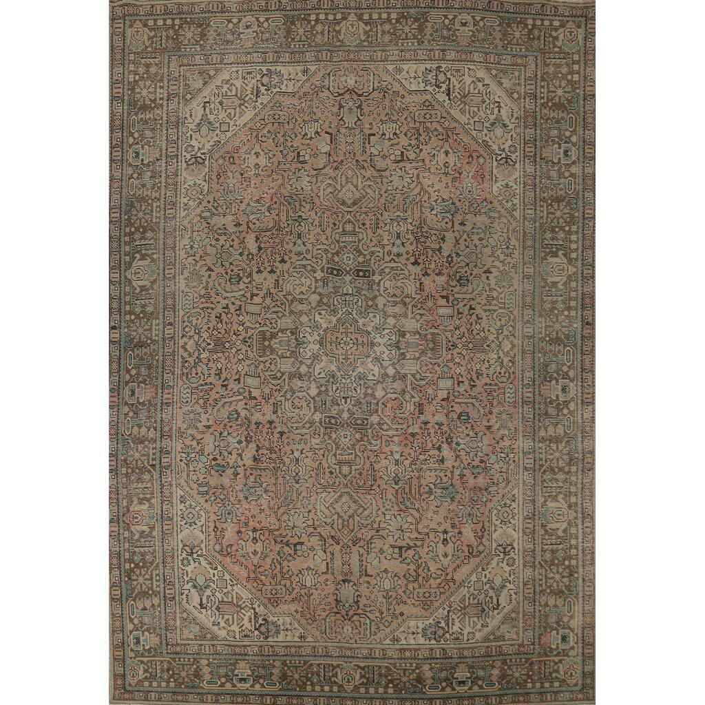 Geometric Pink Tabriz Persian Vintage Area Rug Handmade Wool Carpet - 7'11"x 11'2"