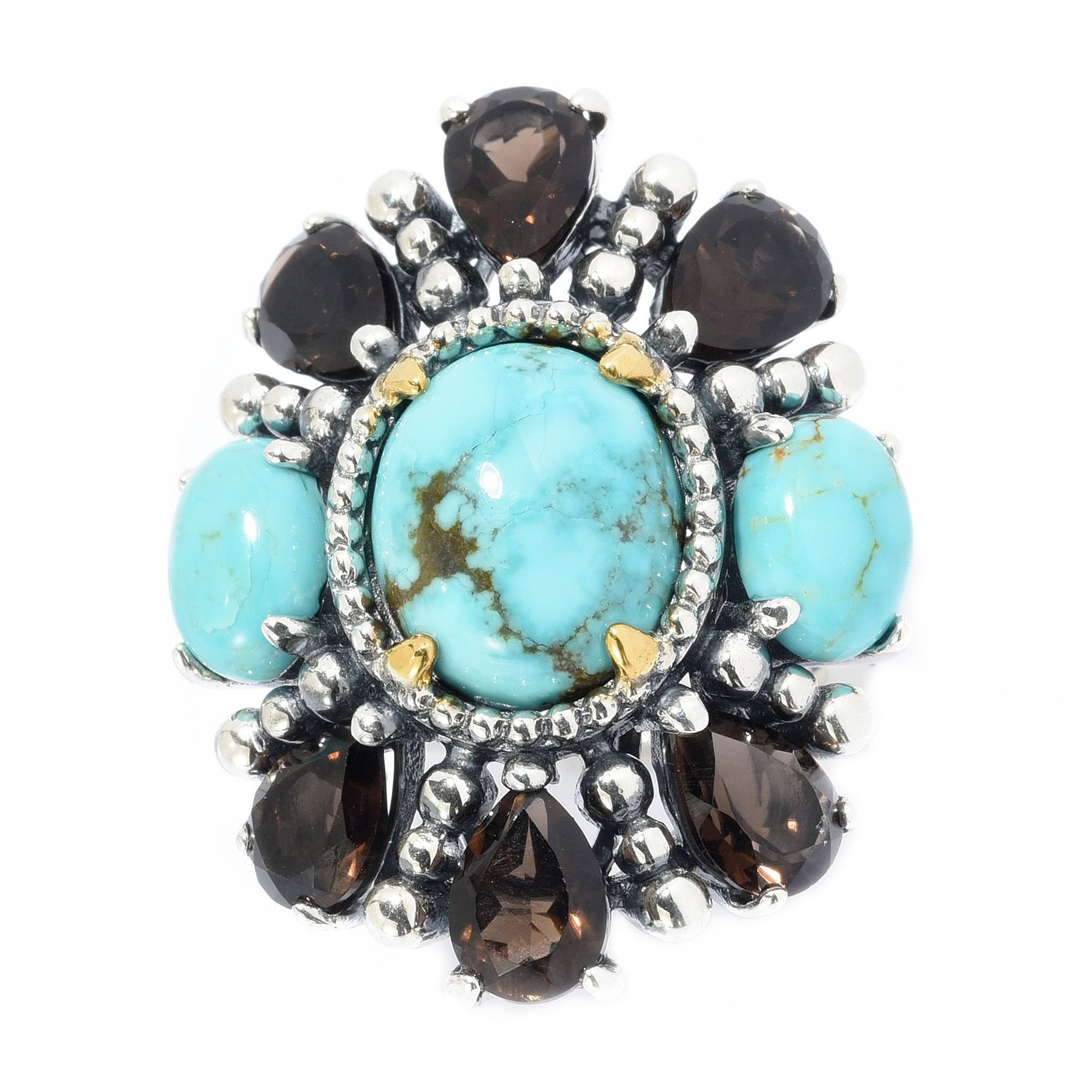 Pinctore Sterling Silver 12 x 10mm Oval Cabochon & Gem Flower Ring
