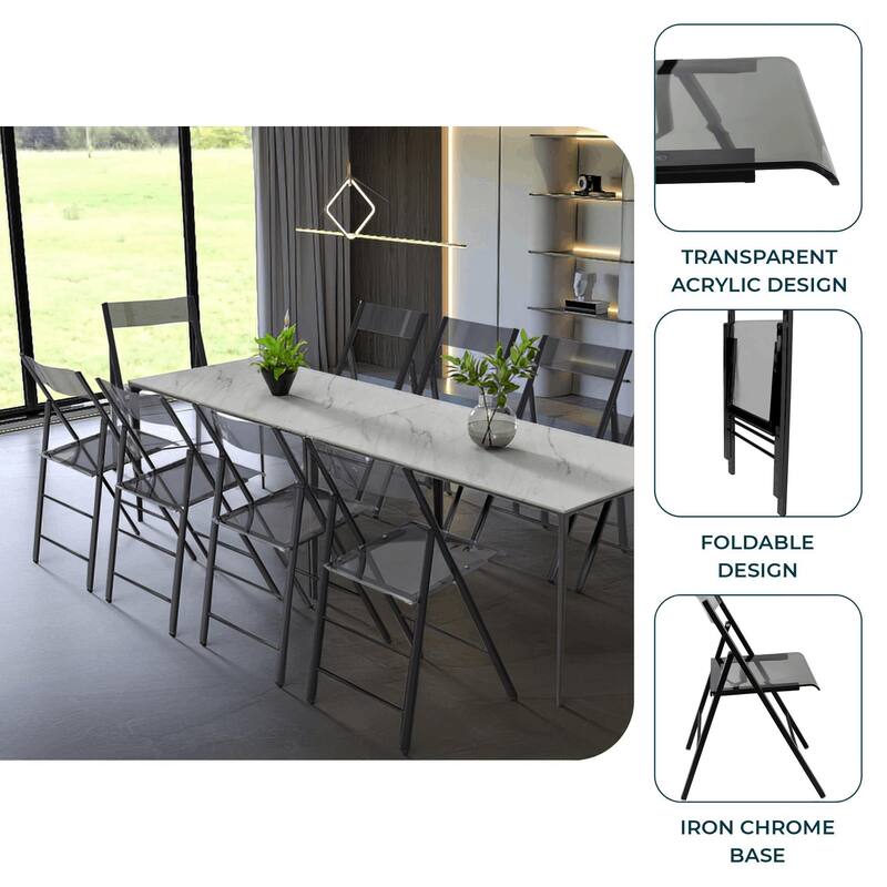 LeisureMod Menno Modern Acrylic Folding Chair - Red - 4 x 30 x 16.5