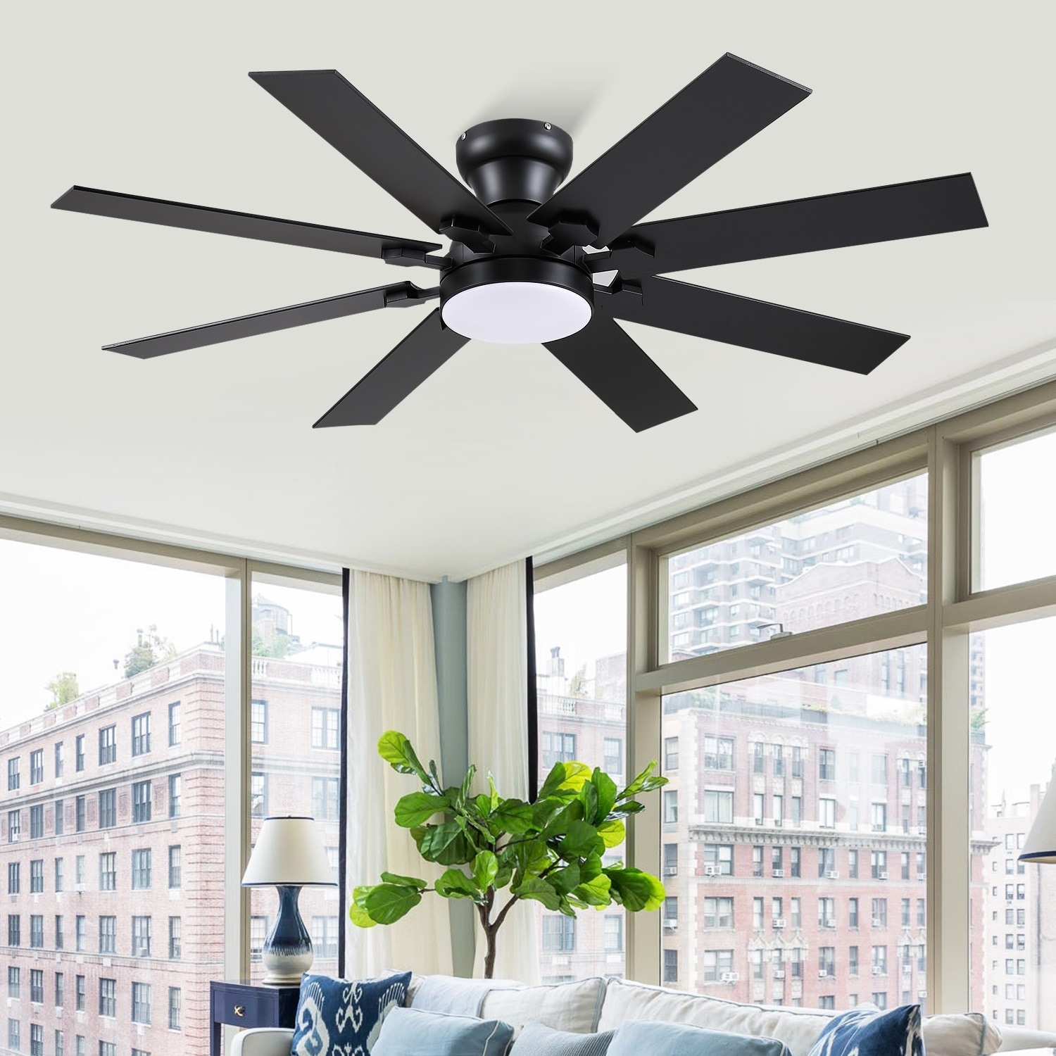 52 inch Flush Mount Ceiling Fan with Light,8 Blades,Reversible Airflow,DC Motor,Remote and App Control - 52 Inches - Brown, image size:1500x1500