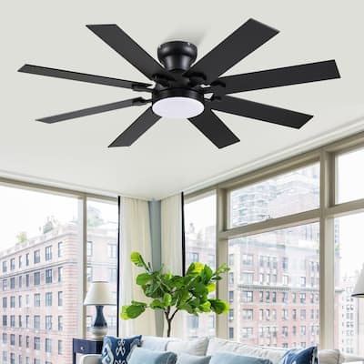 52 Inch Flush Mount Ceiling Fan with Light,8 Blades,Reversible Airflow,DC Motor - 52 Inches