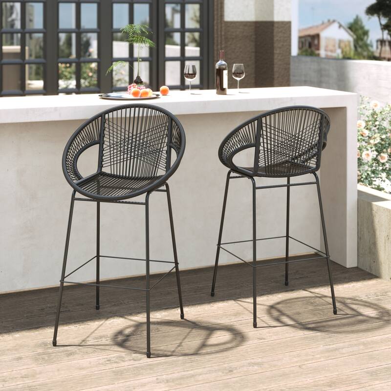 Ferrara Outdoor Patio Teal Faux Wicker Barstool (Excluding the table)