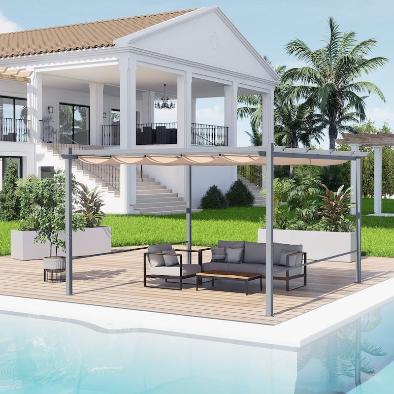 Aoodor Pergola Replacement Canopy- Retractable Sun Shade Cover