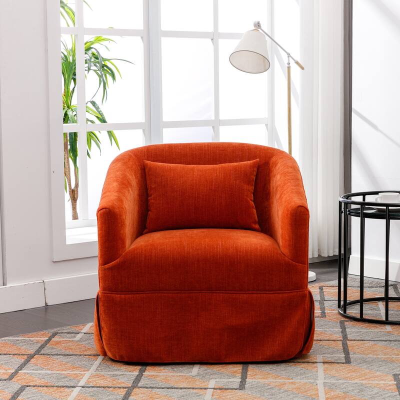 Swivel Armchair Linen Lounge Chairs Living Room Accent Chair, Orange