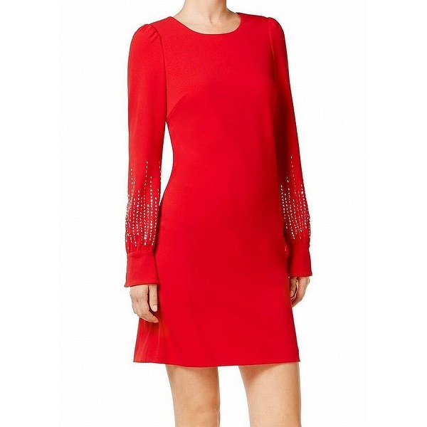 calvin klein red long sleeve dress