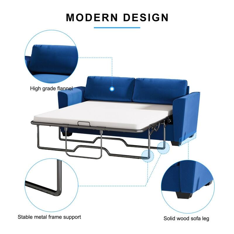 MIxoy Modern Velvet Queen Size 2-in-1 Pull Out Sleep Sofa Bed