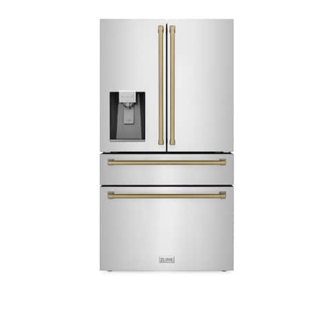ZLINE 36" Autograph Edition French Door Refrigerator with Water and Ice Dispenser in Stainless Steel with Accent