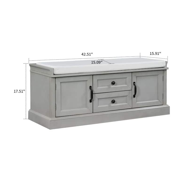 Vintage Chic Wooden Storage Bench with Removable Foam-Filled Velvet Seat Cushion