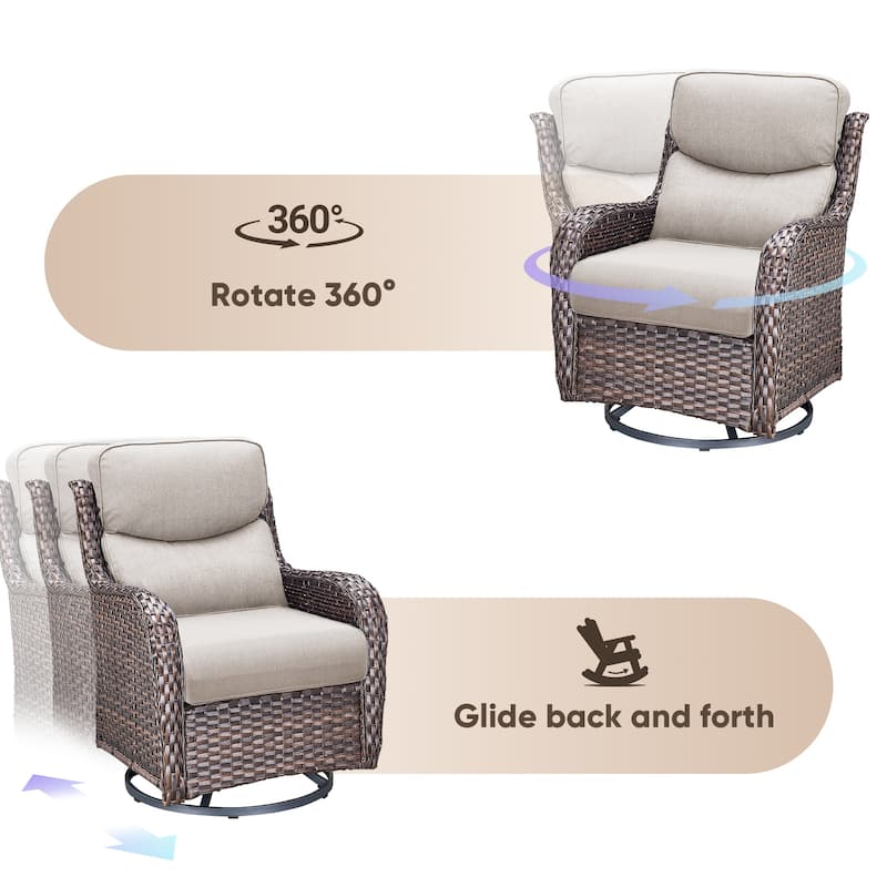 4 Pieces Outdoor Gliders Swivel Chairs Set with 5-Inch Thick Cushions