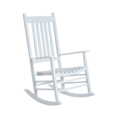 Outsunny Wood Rocking Chair Rocker with Slatted Back, White