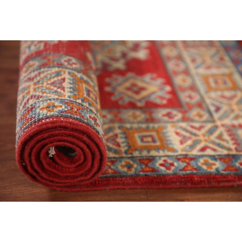Kazak Oriental Accent Rug Hand-Knotted Geometric Red Wool Carpet - 2'9"x 4'1"