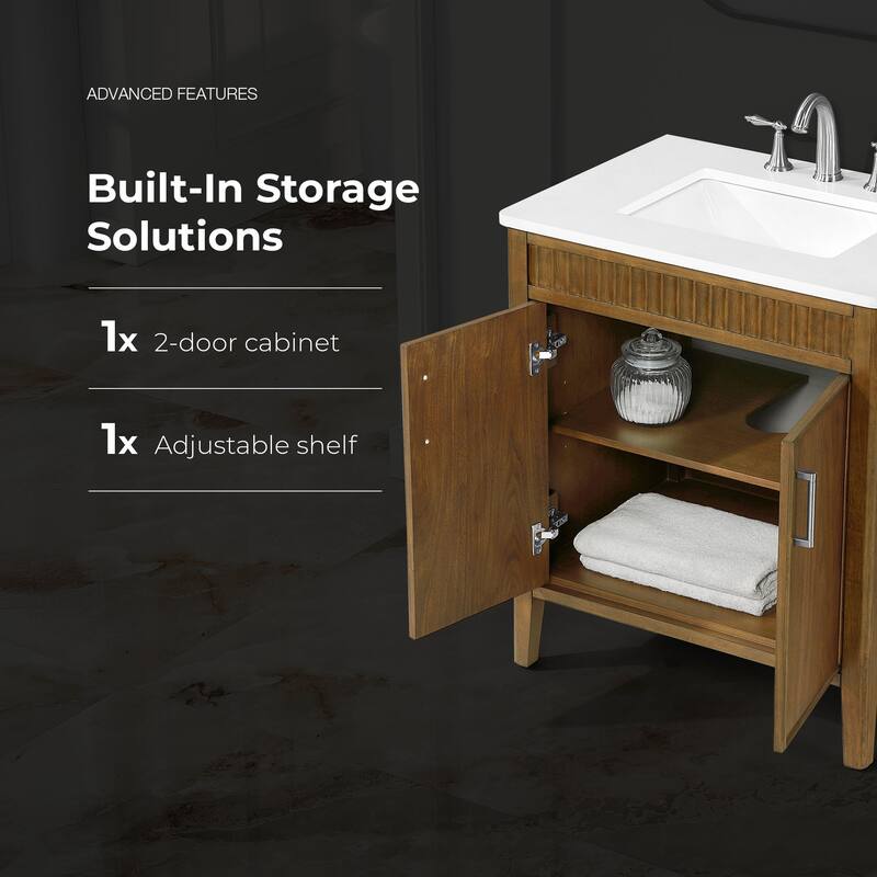 Juliette Warm Walnut Bathroom Vanity with White Quartz Top