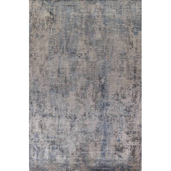 Blue Gray Abstract Rug Blue Gray Abstract Indian Area Rug Handmade Wool Carpet - 8'11
