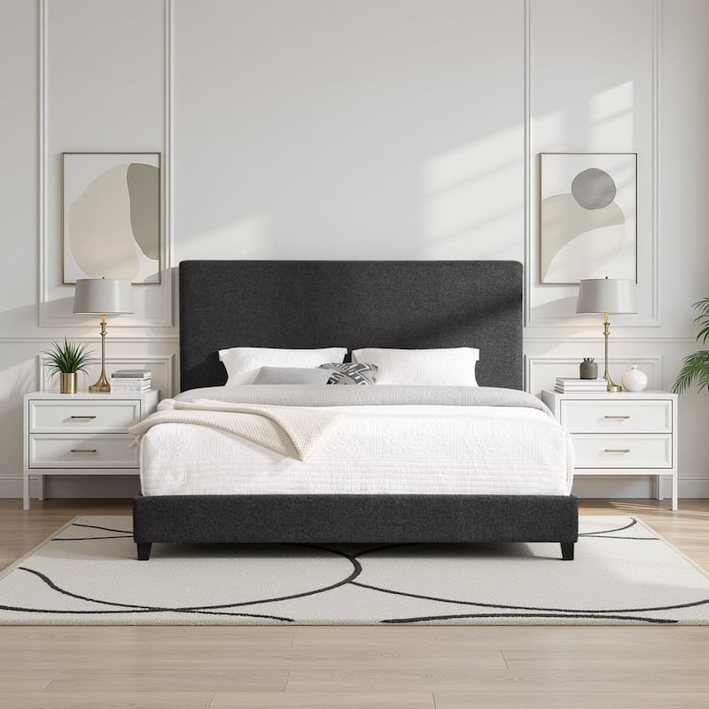 Bridgevine Home Tall Dark Grey Upholstered Panel Platform Bed