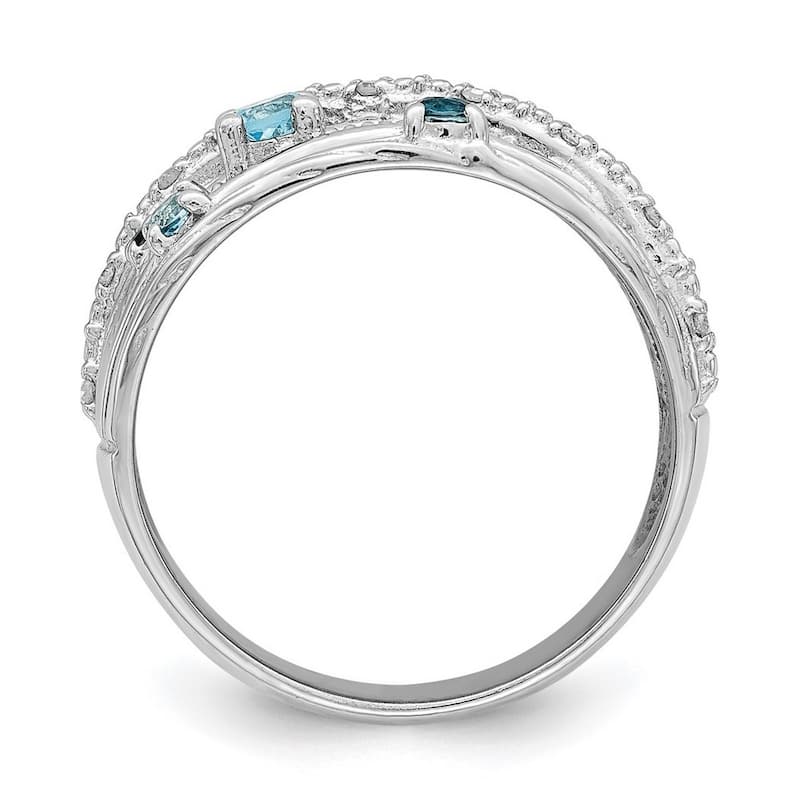 Curata 925 Sterling Silver Polished London Blue Topaz and Diamond Ring