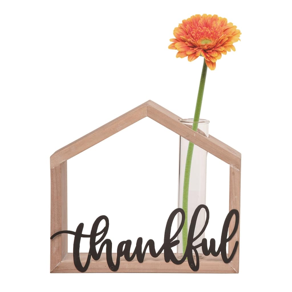 Transpac Wood 7.5" Multicolor Spring House Bud Vase Decor