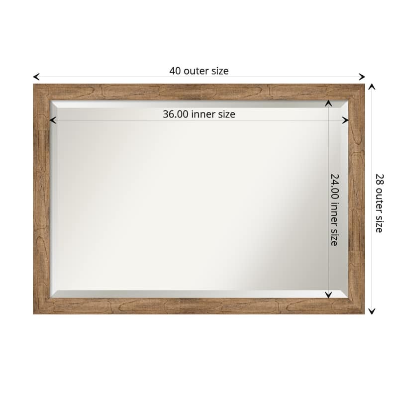Beveled Wood Bathroom Wall Mirror - Owl Brown Narrow Frame - Outer Size: 40 x 28 in