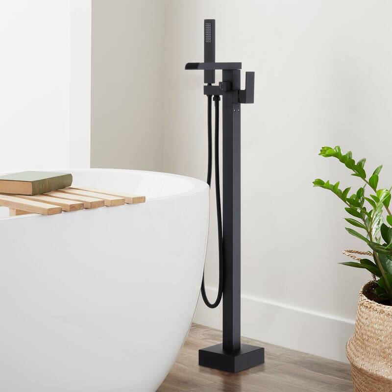 Vanityfair Floor Mount Freestanding Waterfall Bathtub Faucet Tub Filler with Hand Shower