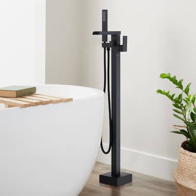 Vanityfair Floor Mount Freestanding Waterfall Bathtub Faucet Tub Filler with Hand Shower