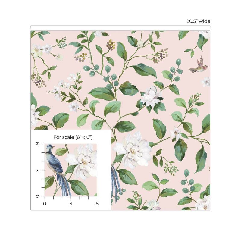 Daisy Bennett Designs Chinoiserie Bird Vine Premium Matte Non-Woven Peel and Stick Wallpaper