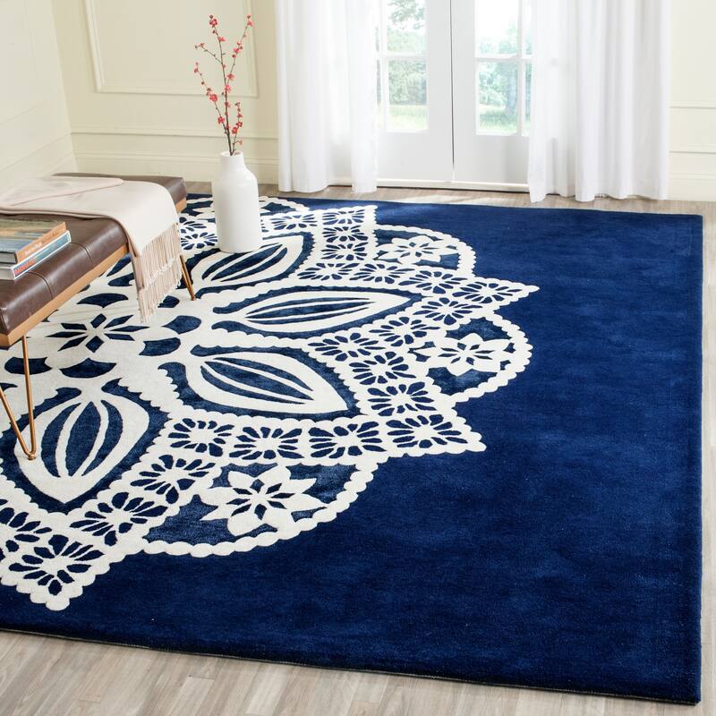 SAFAVIEH Handmade Allure Feikea Modern Floral Wool Rug - 8' x 10' - Navy/Ivory
