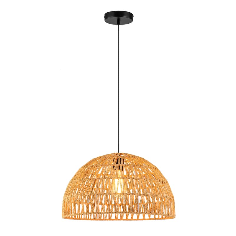 1-Light Modern Boho Single Bowl Hand Woven Rope Dome Pendant Kitchen Island Lighting
