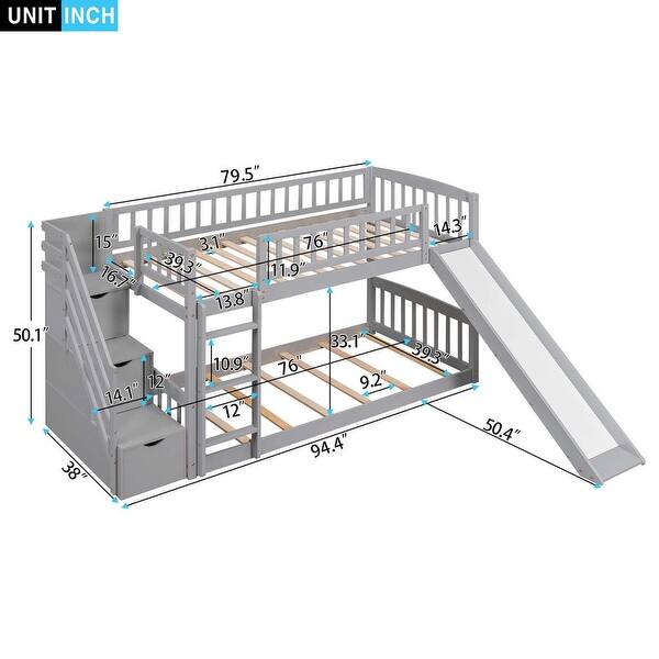Stairway Twin over Twin Bunk Bed with Two Drawers and Slide - Bed Bath ...