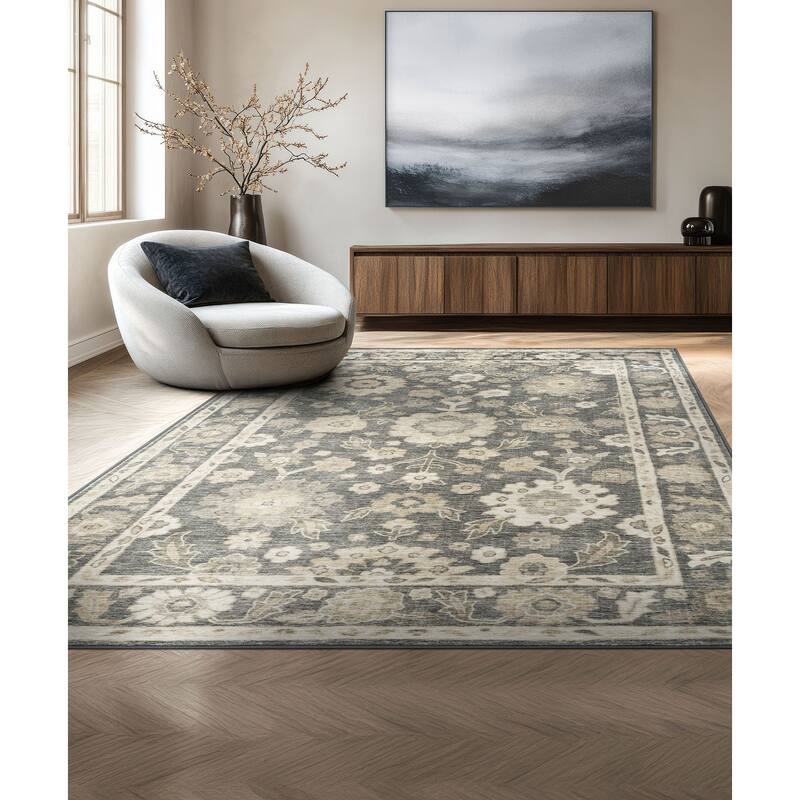 Smart Wash Ambient Glam Oriental Indoor Polyester Area Rug - 5' x 6'11'' - Charcoal/Beige