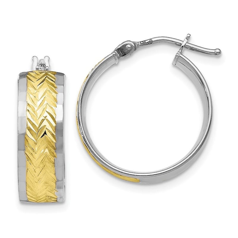 Curata 10k White Gold 18x3mm Yellow Rhodium Chevron Diamond Cut Hoop Earrings