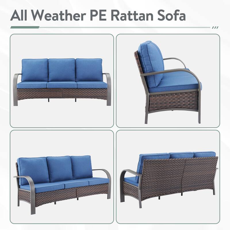 Outdoor Sofa with 2 Swivel Chair, 2 Patio Chair and Ottoman Furniture