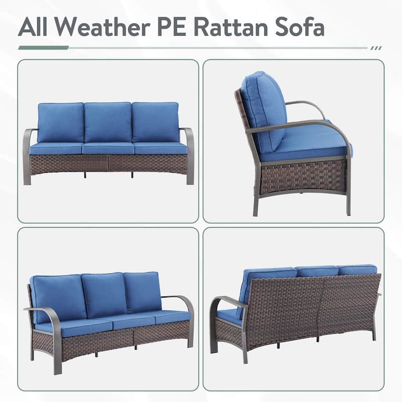 Outdoor Wicker Sofa with Swivel Chair and Ottoman