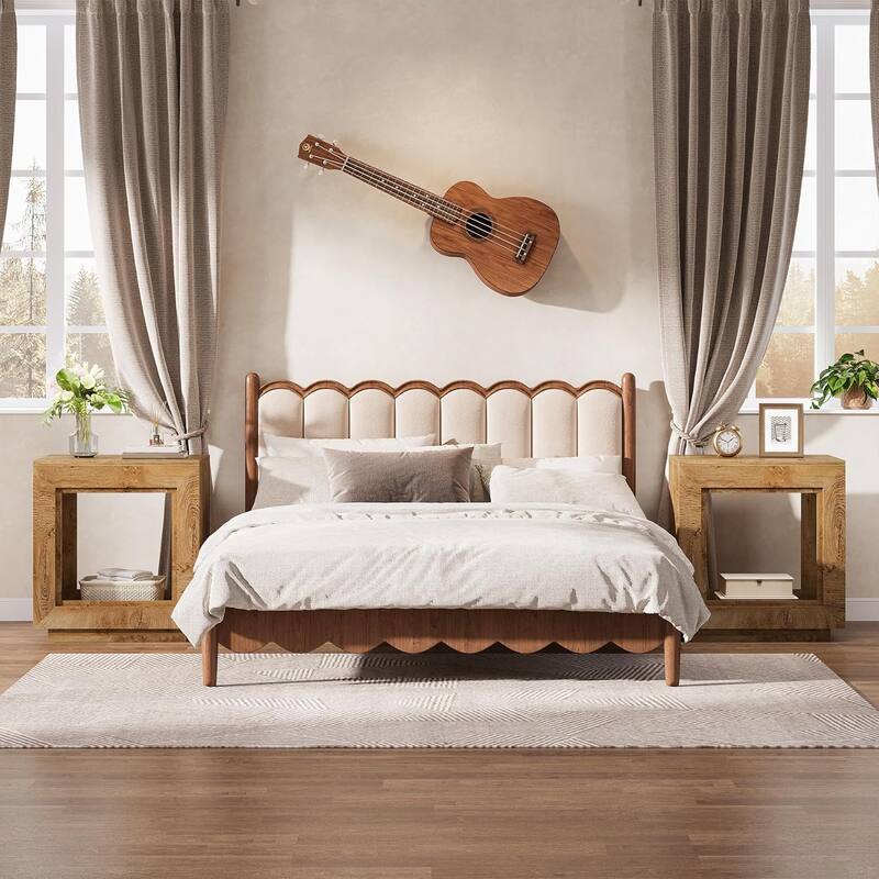 24" Rustic 2-Tier End Table, Side Table with Storage Shelf, Sofa Nightstand for Living Room, Bedroom, Entryway