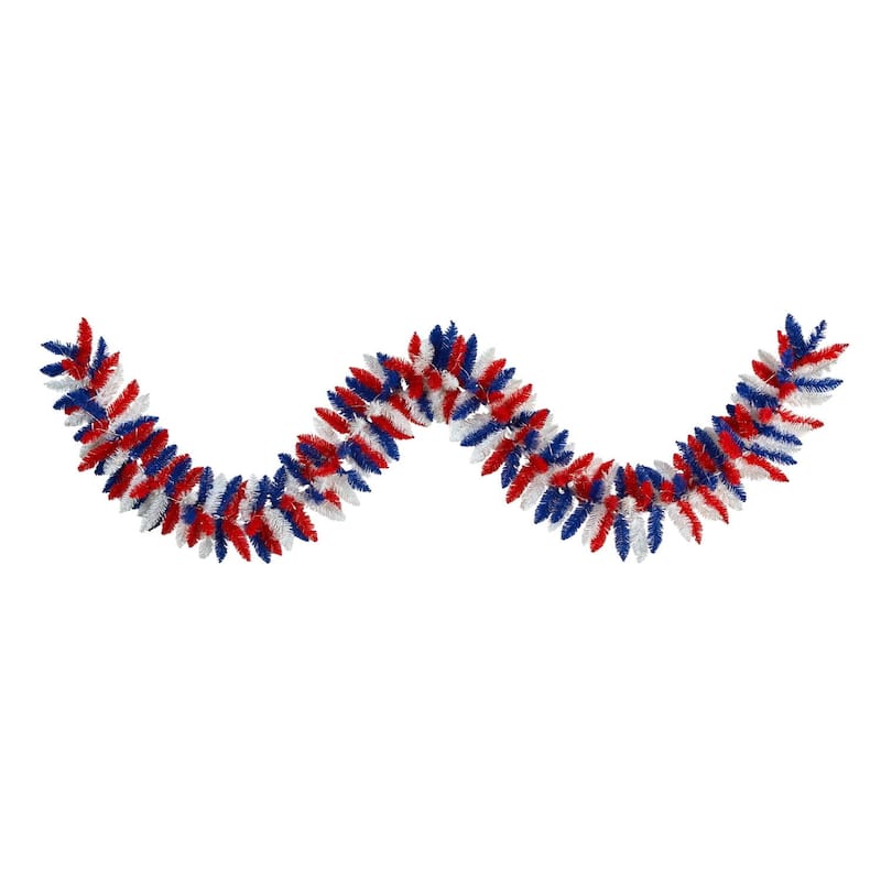 Patriotic American Flag Garland with Warm Lights - 9ft Artificial Decor for 4th of July, Memorial Day, Veterans Day - 108