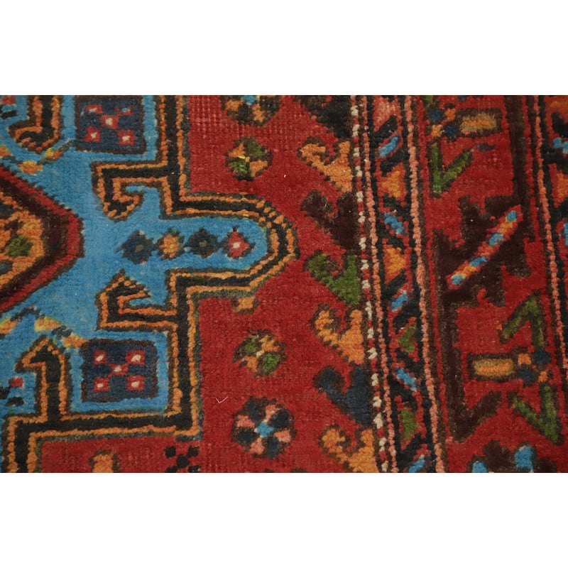 Hand Knotted Oriental 100% Wool Carpet Traditional Geometric Oranges & Rust Heriz Runner Rug - 10' 1'' X 3' 2''