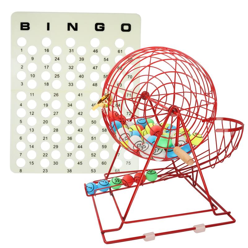 GSE™ Professional Bingo Game Set with Jumbo Bingo Cage and 1.5" Ping Pong Bingo Balls, Plastic Board - Red