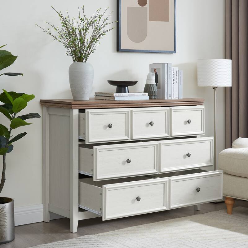 Beige Modern 7-Drawer Dresser, Spacious Clothes Storage Cabinet