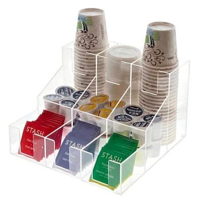 OnDisplay Acrylic Break Room Coffee Station Organizer for Cups/Lids/Sugar/Coffee Pods/Tea and more