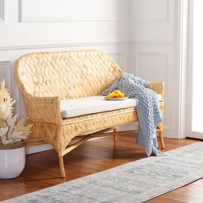 SAFAVIEH Marfisa Woven Sofa Bench - 52" W x 24" D x 33" H - 52Wx24Dx33H - Natural/White